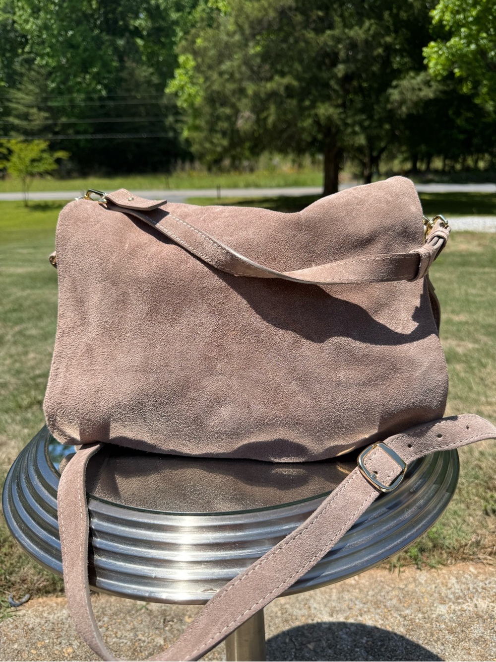Suede Crossbody Bag in Taupe